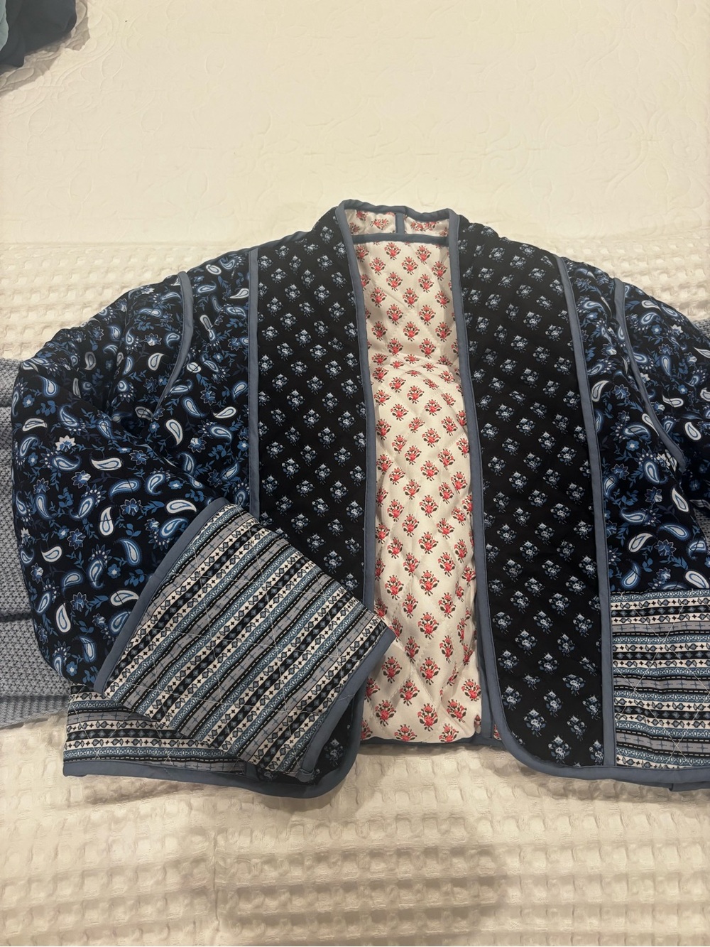 Amazon Quilted Paisley & Floral-Print Navy and Cream Jacket